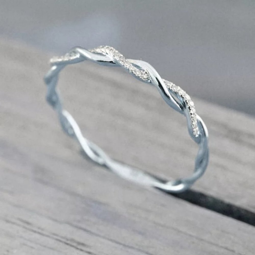 New silver tone Pave Diamond minimalist Ring - Picture 2 of 3